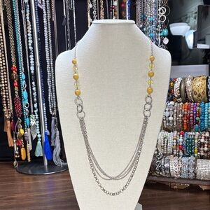 Elegant Silver Tone Necklace with Yellow Beads